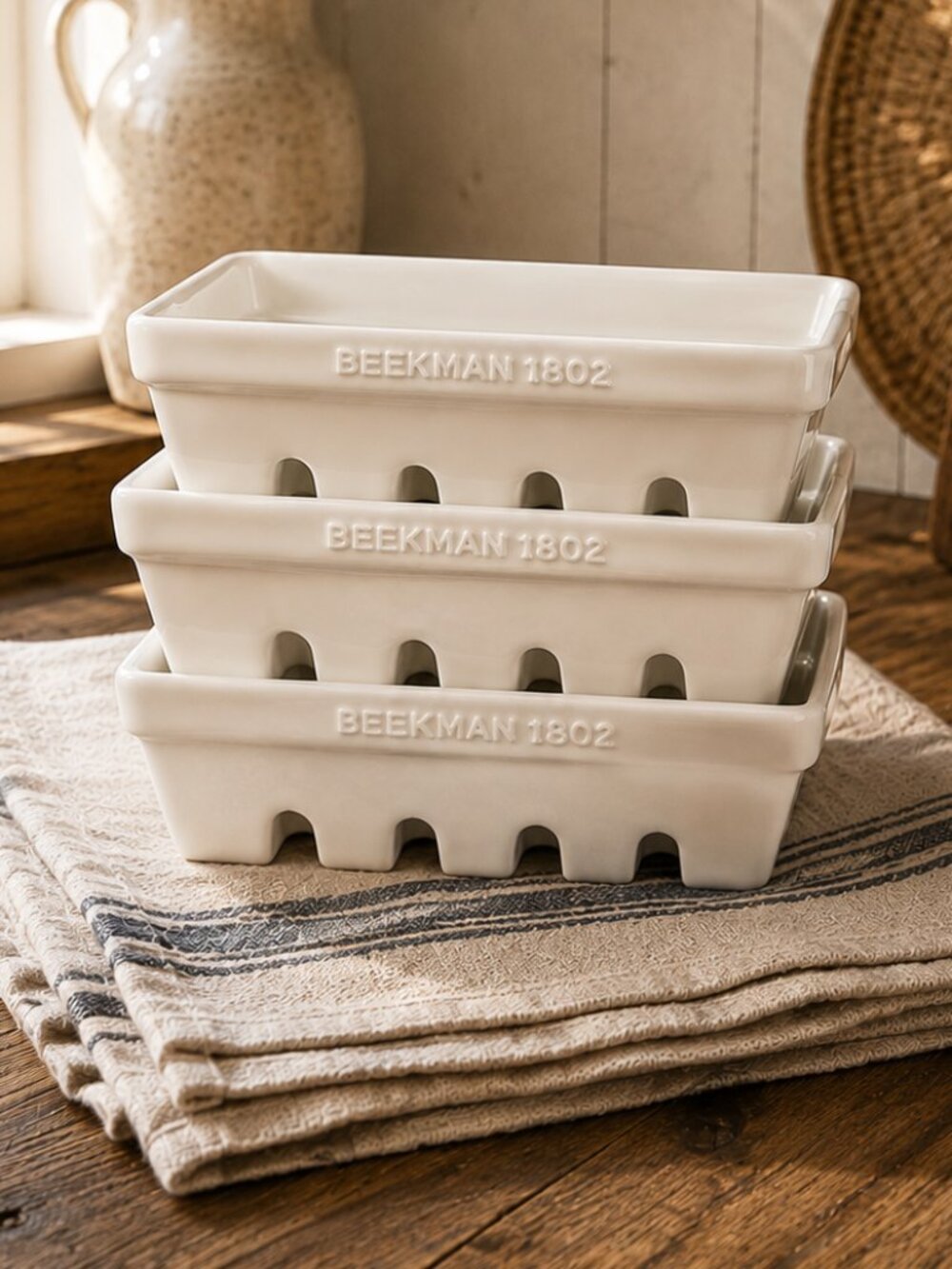 Set of 3 Beekman Ivory Cream Farmhouse Caddy Berry Bowls